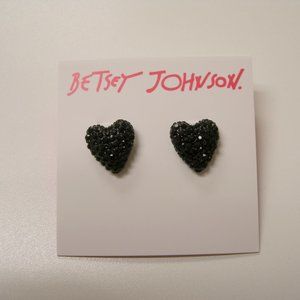 Betsey Johnson Black Heart Sparkle Earrings